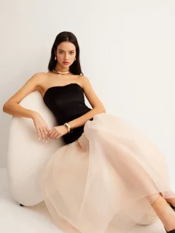 COMMENSE Velvet Panel Mesh Tube Dress* Black Dresses|Cocktail & Party Dresses