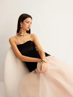COMMENSE Velvet Panel Mesh Tube Dress* Black Dresses|Cocktail & Party Dresses