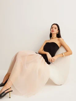 COMMENSE Velvet Panel Mesh Tube Dress* Black Dresses|Cocktail & Party Dresses