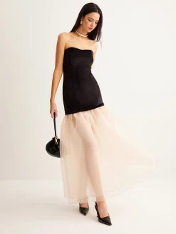 COMMENSE Velvet Panel Mesh Tube Dress* Black Dresses|Cocktail & Party Dresses