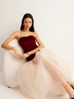 COMMENSE Velvet Panel Mesh Tube Dress* Black Dresses|Cocktail & Party Dresses