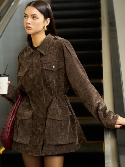 COMMENSE Velvet Pleated Cargo Polo Jacket* Outerwear|Jackets