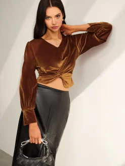 COMMENSE Velvet Pleated Slim Blouse* Blouses & Shirts|Tops
