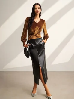 COMMENSE Velvet Pleated Slim Blouse* Blouses & Shirts|Tops
