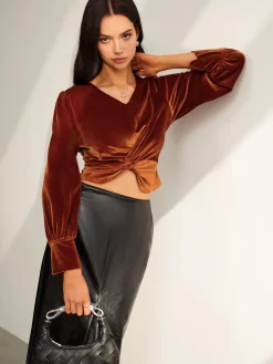 COMMENSE Velvet Pleated Slim Blouse* Blouses & Shirts|Tops