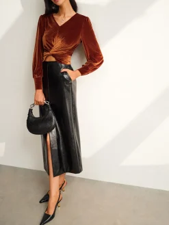 COMMENSE Velvet Pleated Slim Blouse* Blouses & Shirts|Tops