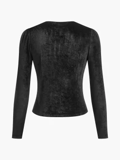 COMMENSE Velvet Split Button Top* T-shirts|Tops