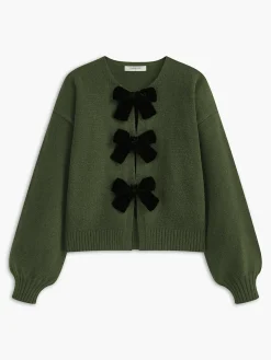 COMMENSE Velvet-Bow Lantern Sleeve Sweater* Sweater Tops|Sweaters & Cardigans