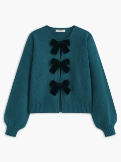 COMMENSE Velvet-Bow Lantern Sleeve Sweater* Sweater Tops|Sweaters & Cardigans