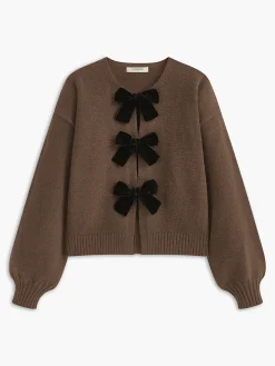 COMMENSE Velvet-Bow Lantern Sleeve Sweater* Sweater Tops|Sweaters & Cardigans