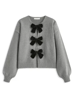 COMMENSE Velvet-Bow Lantern Sleeve Sweater* Sweater Tops|Sweaters & Cardigans