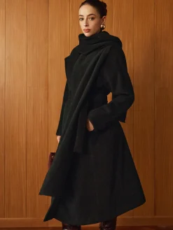 COMMENSE Versatile Belted Warm Coat With Scarf* Outerwear|Coats