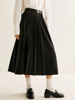 COMMENSE Versatile Buckle-Belt Pleated Skirt* Bottoms