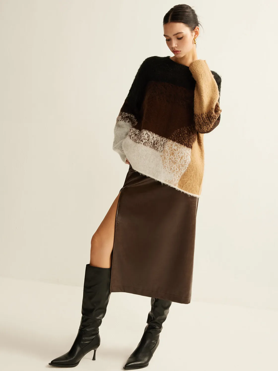 COMMENSE Versatile Color Block Loose Sweater* Sweater Tops|Sweaters & Cardigans