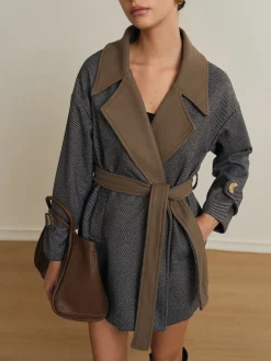 COMMENSE Versatile Contrast Collar Belted Wool Coat* Outerwear|Coats
