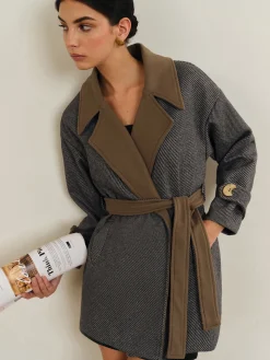 COMMENSE Versatile Contrast Collar Belted Wool Coat* Outerwear|Coats