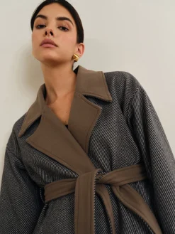 COMMENSE Versatile Contrast Collar Belted Wool Coat* Outerwear|Coats