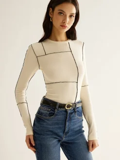 COMMENSE Versatile Contrast Piping Jersey Blouse* Blouses & Shirts|Tops