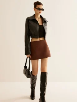 COMMENSE Versatile Crop Faux Leather Jacket* Outerwear|Crop Tops