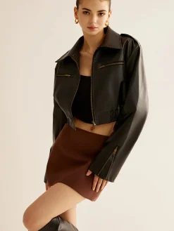 COMMENSE Versatile Crop Faux Leather Jacket* Outerwear|Crop Tops