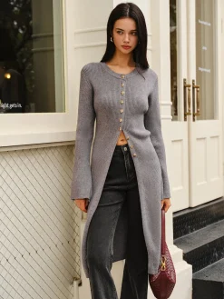 COMMENSE Versatile Metal Breasted Sweater Dress* Sweater Dresses|Work Dresses