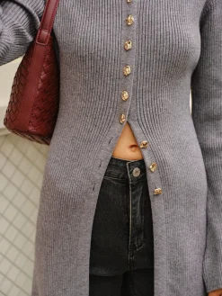 COMMENSE Versatile Metal Breasted Sweater Dress* Sweater Dresses|Work Dresses