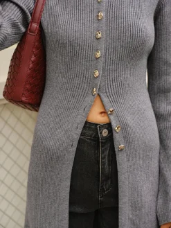 COMMENSE Versatile Metal Breasted Sweater Dress* Sweater Dresses|Work Dresses