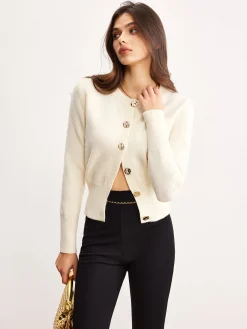 COMMENSE Versatile Metal Button Knit Outerwear* Sweater Tops|Outerwear