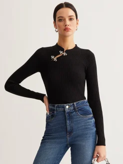 COMMENSE Versatile Metal Decor Knit Top* Sweater Tops|Sweaters & Cardigans
