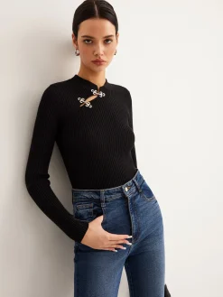 COMMENSE Versatile Metal Decor Knit Top* Sweater Tops|Sweaters & Cardigans