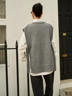 COMMENSE Versatile Side Buckle Belt Sweater Vest* Sweater Vests|Sweaters & Cardigans