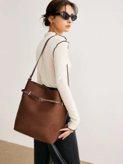 COMMENSE Versatile Suede Buckle Bucket Bag* Bags|Accessories