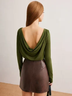 COMMENSE Vintage Backless Pleated T-Shirt* T-shirts|Tops
