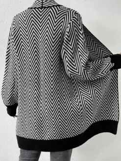 COMMENSE Vintage Chevron Knit Outerwear* Sweater Tops|Outerwear