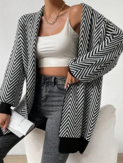 COMMENSE Vintage Chevron Knit Outerwear* Sweater Tops|Outerwear