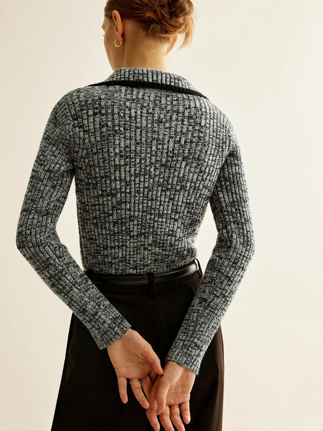 COMMENSE Vintage Contrast Trim Zipper Knit Top* Sweater Tops|Sweaters & Cardigans