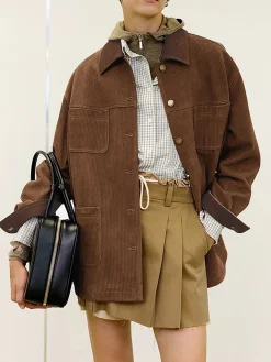COMMENSE Vintage Corduroy Cargo Polo Jacket* Outerwear|Jackets