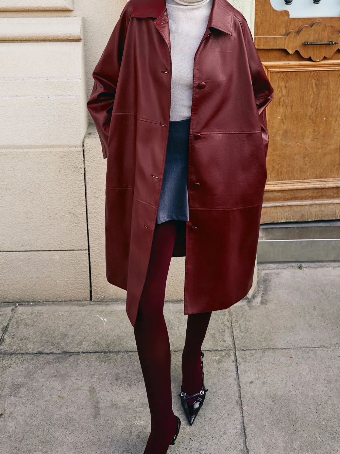 COMMENSE Vintage Faux Leather Long Jacket* Outerwear|Jackets