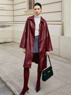 COMMENSE Vintage Faux Leather Long Jacket* Outerwear|Jackets