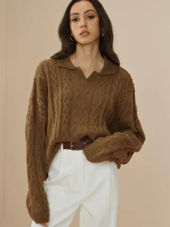 COMMENSE Vintage Lapel Cable Pullover Sweater* Sweater Tops|Sweaters & Cardigans