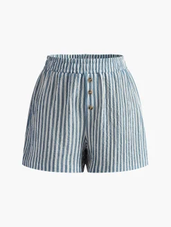 COMMENSE Vintage Pinstripe Button Shorts* Shorts|Bottoms