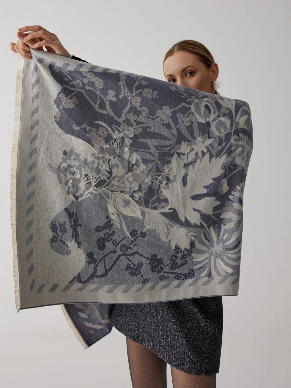 COMMENSE Vintage Plant Flower Jacquard Cotton Scarf* Accessories
