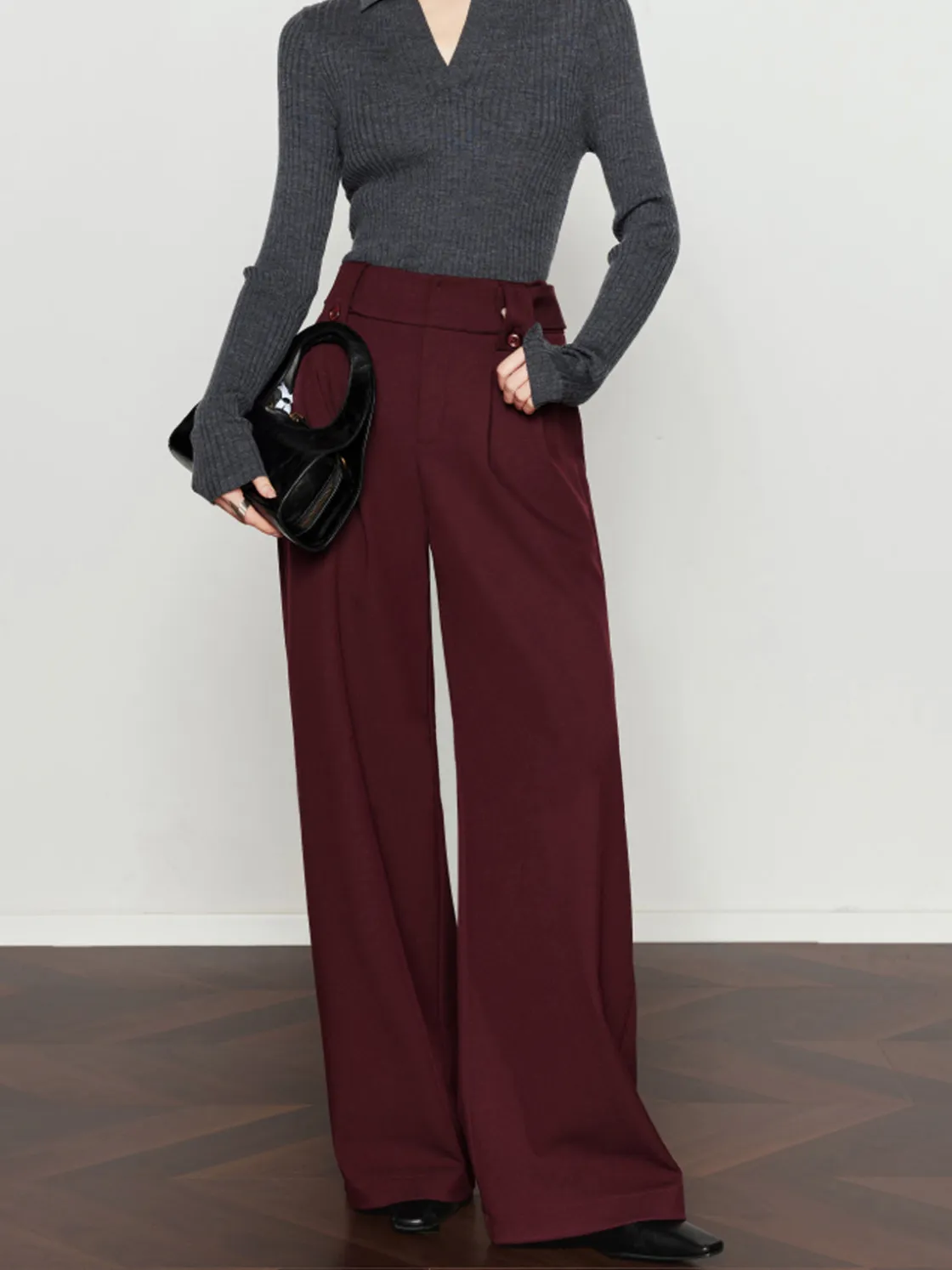 COMMENSE Vintage Pleated Wide-Leg Pants* Pants|Bottoms