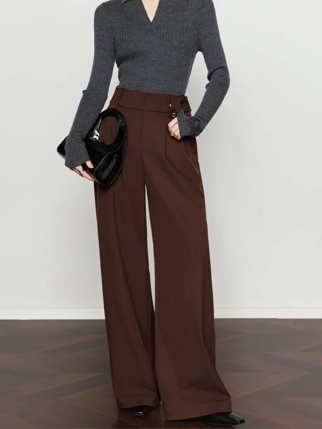 COMMENSE Vintage Pleated Wide-Leg Pants* Pants|Bottoms