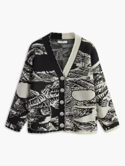COMMENSE Vintage Printed Oversize Knit Outwear* Sweater Tops|Outerwear
