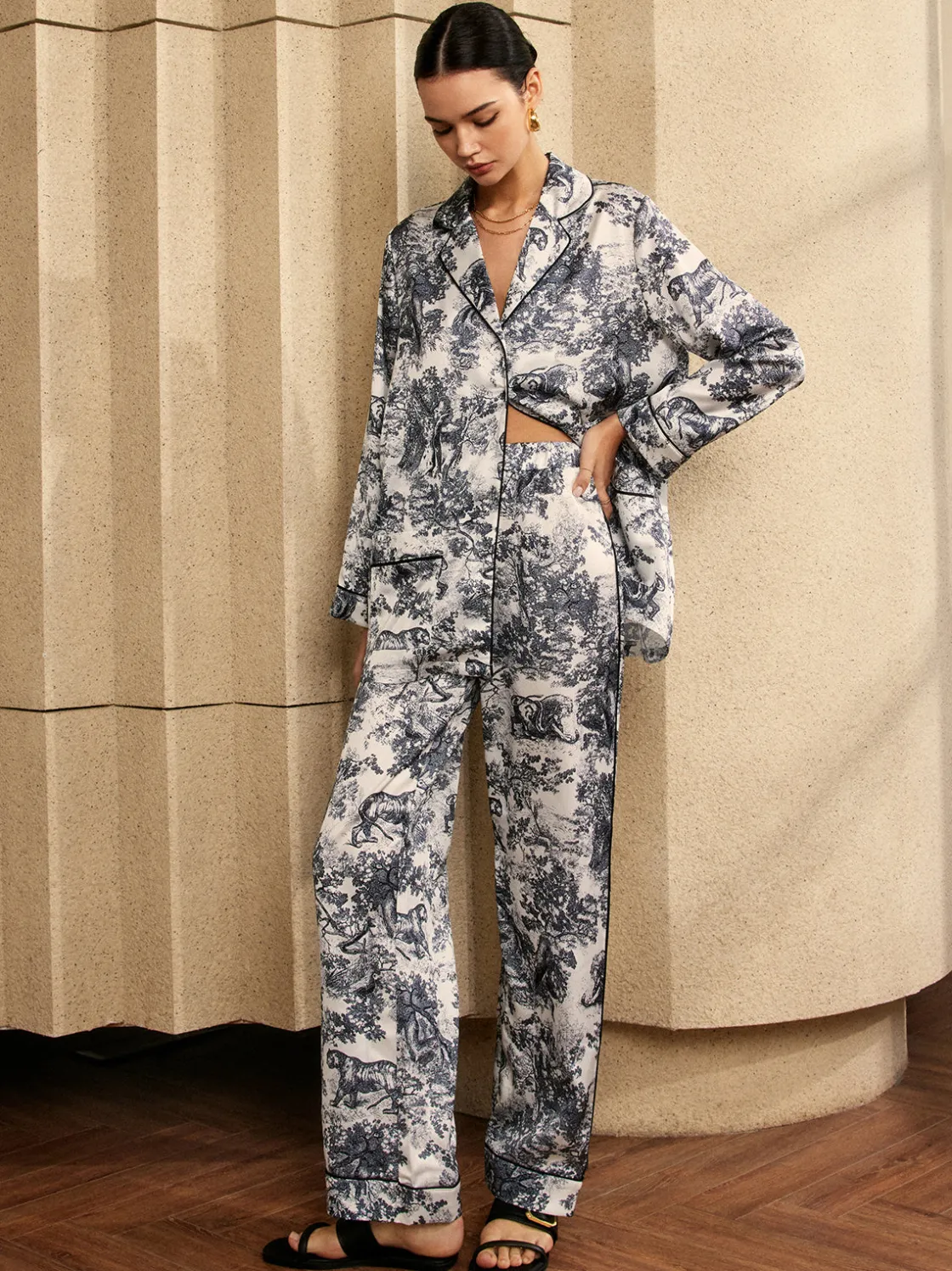 COMMENSE Vintage Printed Piping Pants Set* Pants Sets