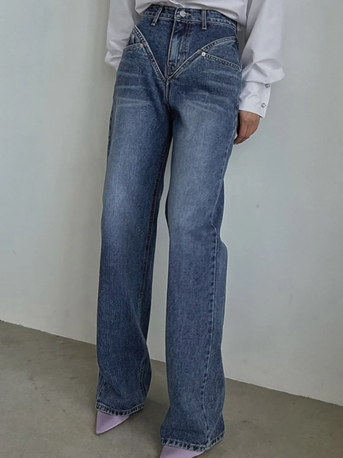 COMMENSE Vintage Wash Denim Straight Leg Jeans* Jeans|Pants