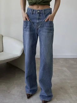 COMMENSE Vintage Wash Denim Straight Leg Jeans* Jeans|Pants