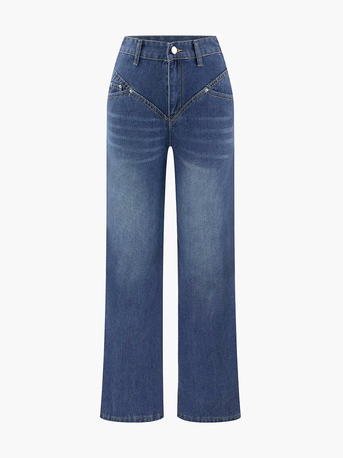 COMMENSE Vintage Wash Denim Straight Leg Jeans* Jeans|Pants