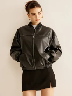 COMMENSE Vintage Zipper PU Leather Short Jacket* Outerwear|Jackets